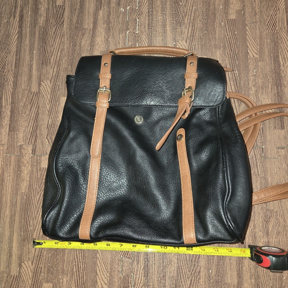 MMS Black Vegan Leather Bag/Backpack